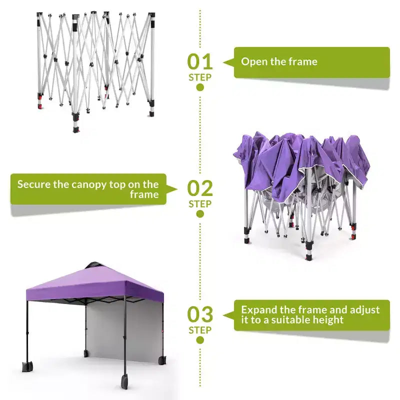 10x10FT Pop Up Canopy Tent with UPF 50+ Sun Protection, Removable Sidewall, Vented Roof, Roller Bag, Stakes for Outdoor Patio, Camping