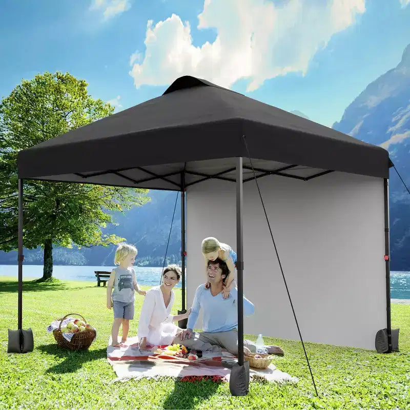 10x10FT Pop Up Canopy Tent with UPF 50+ Sun Protection, Removable Sidewall, Vented Roof, Roller Bag, Stakes for Outdoor Patio, Camping