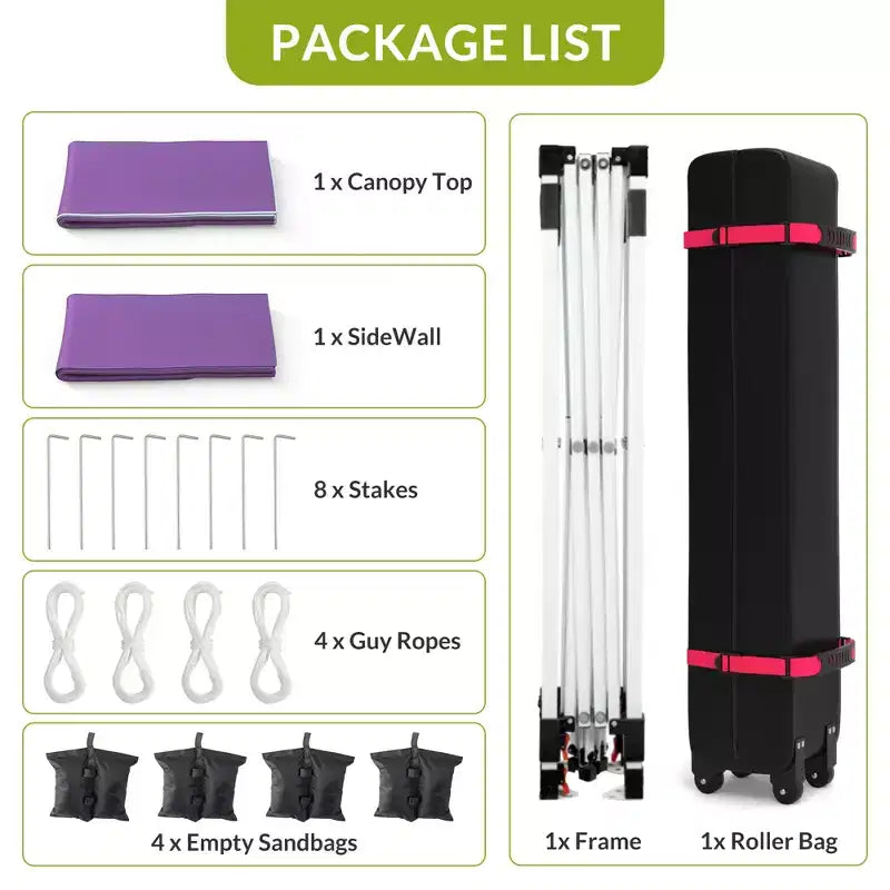10x10FT Pop Up Canopy Tent with UPF 50+ Sun Protection, Removable Sidewall, Vented Roof, Roller Bag, Stakes for Outdoor Patio, Camping