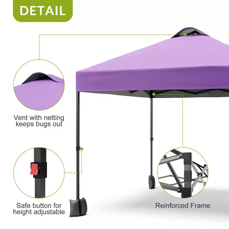 10x10FT Pop Up Canopy Tent with UPF 50+ Sun Protection, Removable Sidewall, Vented Roof, Roller Bag, Stakes for Outdoor Patio, Camping