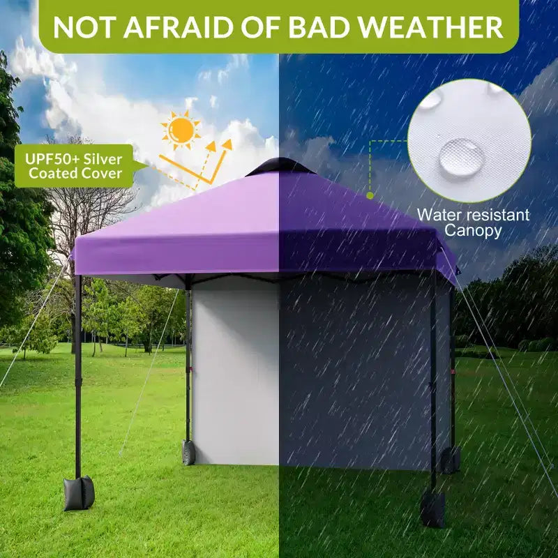 10x10FT Pop Up Canopy Tent with UPF 50+ Sun Protection, Removable Sidewall, Vented Roof, Roller Bag, Stakes for Outdoor Patio, Camping