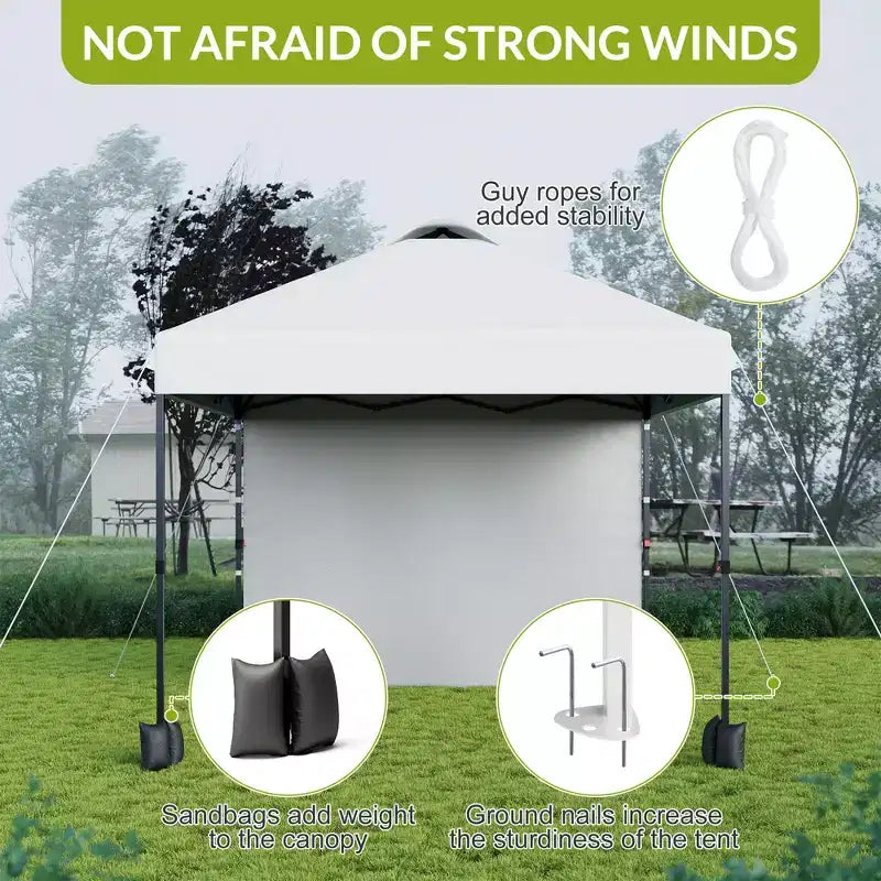 10x10FT Pop Up Canopy Tent with UPF 50+ Sun Protection, Removable Sidewall, Vented Roof, Roller Bag, Stakes for Outdoor Patio, Camping