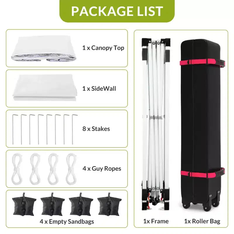 10x10FT Pop Up Canopy Tent with UPF 50+ Sun Protection, Removable Sidewall, Vented Roof, Roller Bag, Stakes for Outdoor Patio, Camping