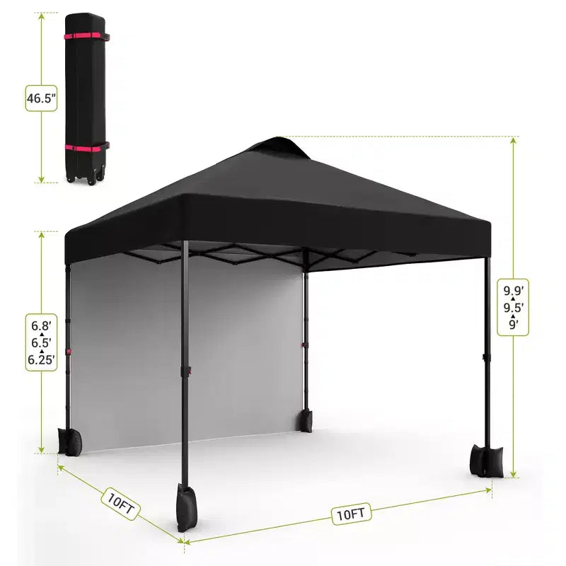 10x10FT Pop Up Canopy Tent with UPF 50+ Sun Protection, Removable Sidewall, Vented Roof, Roller Bag, Stakes for Outdoor Patio, Camping
