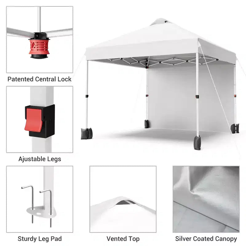 10x10FT Pop Up Canopy Tent with UPF 50+ Sun Protection, Removable Sidewall, Vented Roof, Roller Bag, Stakes for Outdoor Patio, Camping