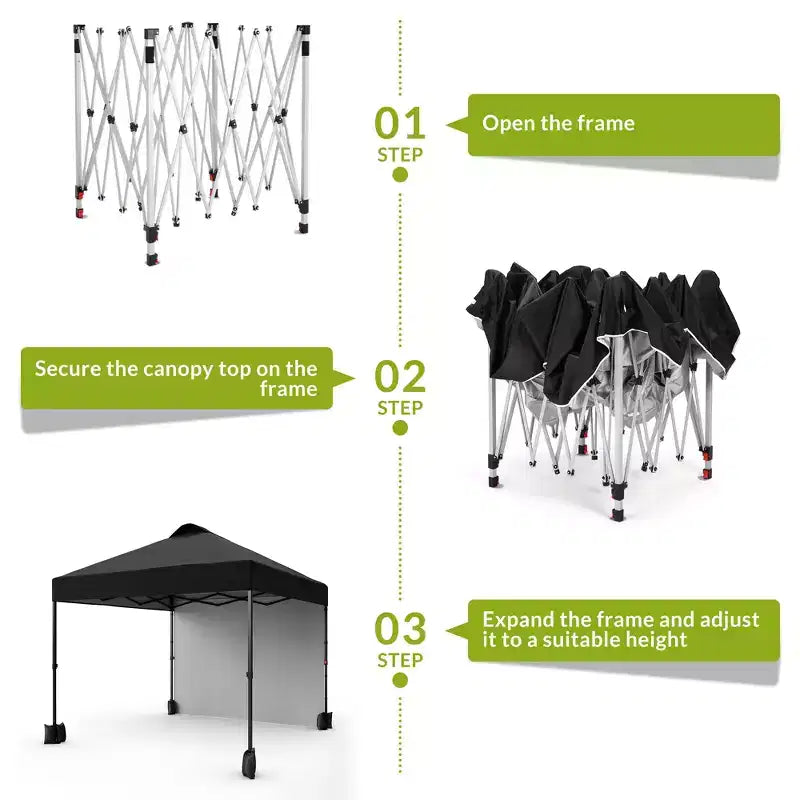 10x10FT Pop Up Canopy Tent with UPF 50+ Sun Protection, Removable Sidewall, Vented Roof, Roller Bag, Stakes for Outdoor Patio, Camping