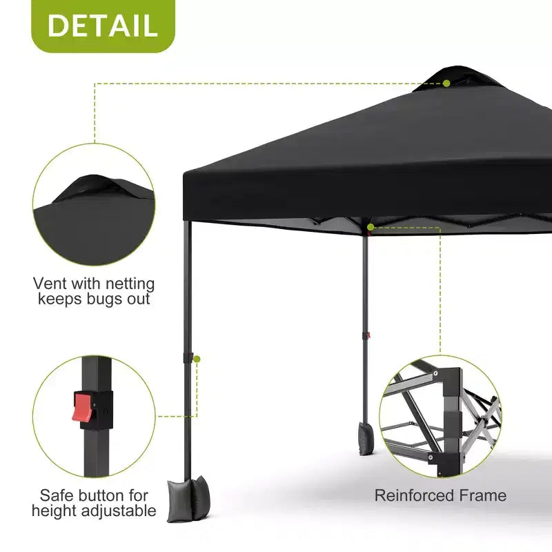 10x10FT Pop Up Canopy Tent with UPF 50+ Sun Protection, Removable Sidewall, Vented Roof, Roller Bag, Stakes for Outdoor Patio, Camping