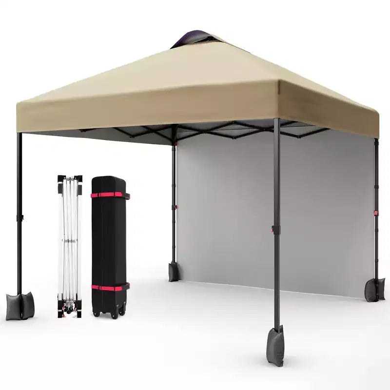 10x10FT Pop Up Canopy Tent with UPF 50+ Sun Protection, Removable Sidewall, Vented Roof, Roller Bag, Stakes for Outdoor Patio, Camping