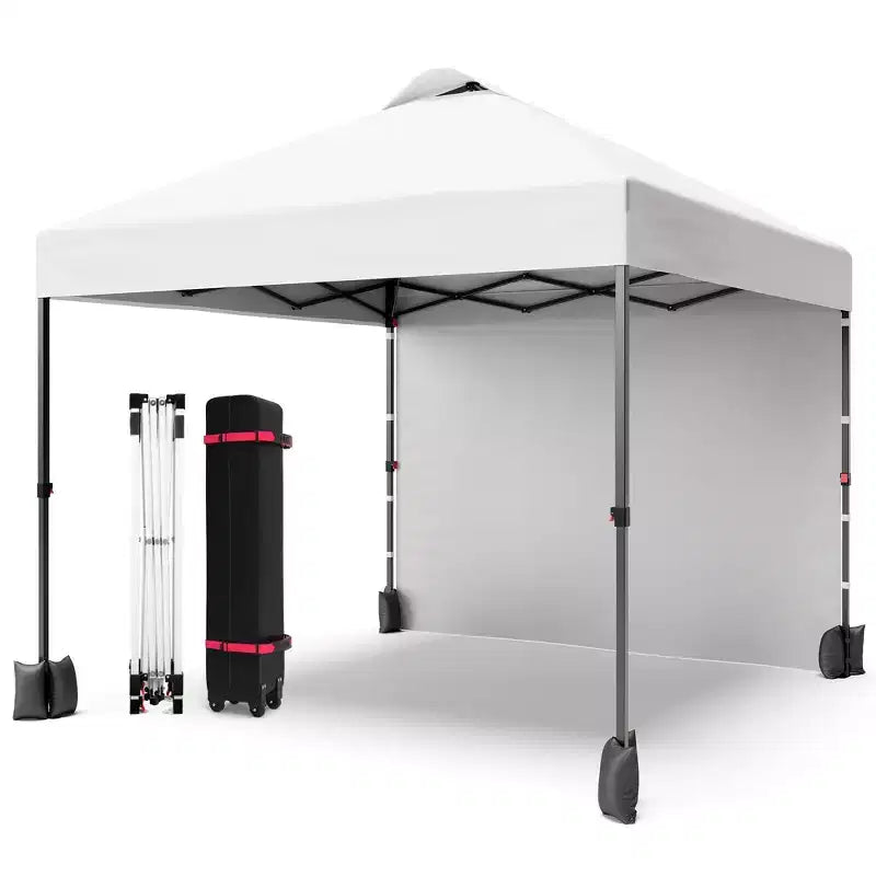 10x10FT Pop Up Canopy Tent with UPF 50+ Sun Protection, Removable Sidewall, Vented Roof, Roller Bag, Stakes for Outdoor Patio, Camping
