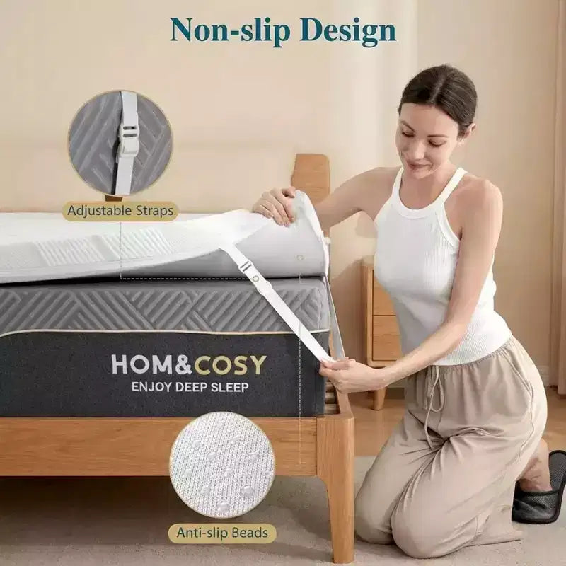 Dyonery Full Size Cooling Gel Memory Foam Mattress Topper  3 Inch Extra Firm with Ice Silk Bamboo Cover for Back Pain Relief