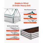 VEVOR Raised Garden Bed with Cover, 6 x 3 x 1 ft, Rectangular Galvanized Metal Planter Box Kit Outdoor, with PE Greenhouse Cover & Gloves, Silver