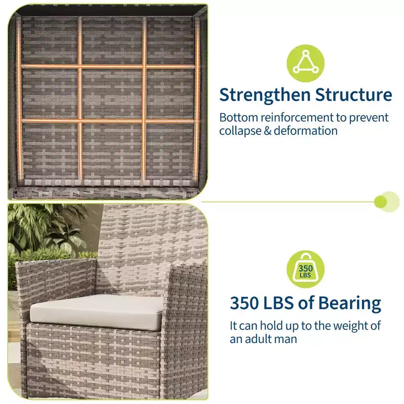 3-Piece Outdoor Patio [Bistro/Bar] Set  PE Rattan Wicker, Tempered Glass Table, Cushioned Chairs  for Garden, Porch, Poolside