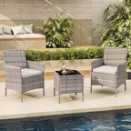3-Piece Outdoor Patio [Bistro/Bar] Set  PE Rattan Wicker, Tempered Glass Table, Cushioned Chairs  for Garden, Porch, Poolside