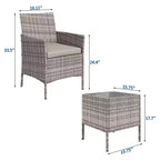 3-Piece Outdoor Patio [Bistro/Bar] Set  PE Rattan Wicker, Tempered Glass Table, Cushioned Chairs  for Garden, Porch, Poolside