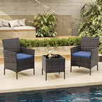 3-Piece Outdoor Patio [Bistro/Bar] Set  PE Rattan Wicker, Tempered Glass Table, Cushioned Chairs  for Garden, Porch, Poolside