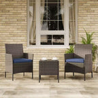 3-Piece Outdoor Patio [Bistro/Bar] Set  PE Rattan Wicker, Tempered Glass Table, Cushioned Chairs  for Garden, Porch, Poolside