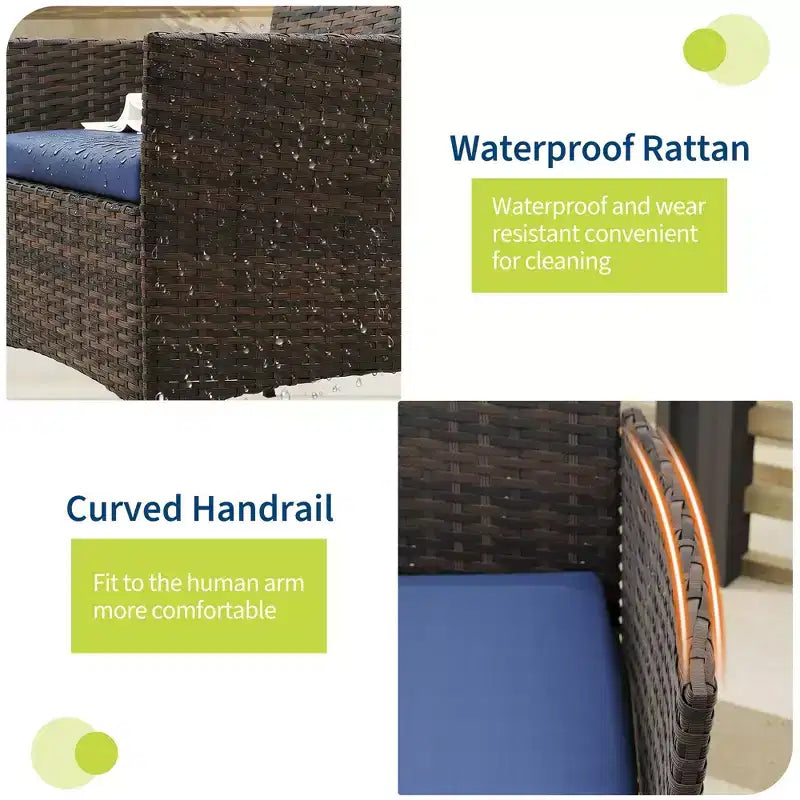 3-Piece Outdoor Patio [Bistro/Bar] Set  PE Rattan Wicker, Tempered Glass Table, Cushioned Chairs  for Garden, Porch, Poolside
