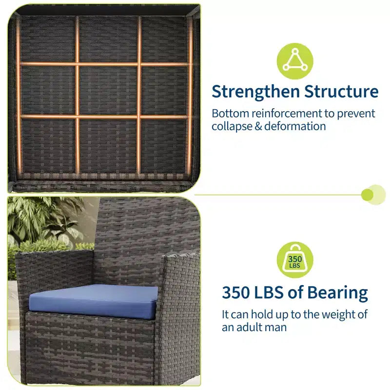 3-Piece Outdoor Patio [Bistro/Bar] Set  PE Rattan Wicker, Tempered Glass Table, Cushioned Chairs  for Garden, Porch, Poolside