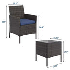 3-Piece Outdoor Patio [Bistro/Bar] Set  PE Rattan Wicker, Tempered Glass Table, Cushioned Chairs  for Garden, Porch, Poolside