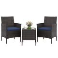 3-Piece Outdoor Patio [Bistro/Bar] Set  PE Rattan Wicker, Tempered Glass Table, Cushioned Chairs  for Garden, Porch, Poolside