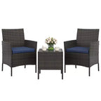 3-Piece Outdoor Patio [Bistro/Bar] Set  PE Rattan Wicker, Tempered Glass Table, Cushioned Chairs  for Garden, Porch, Poolside