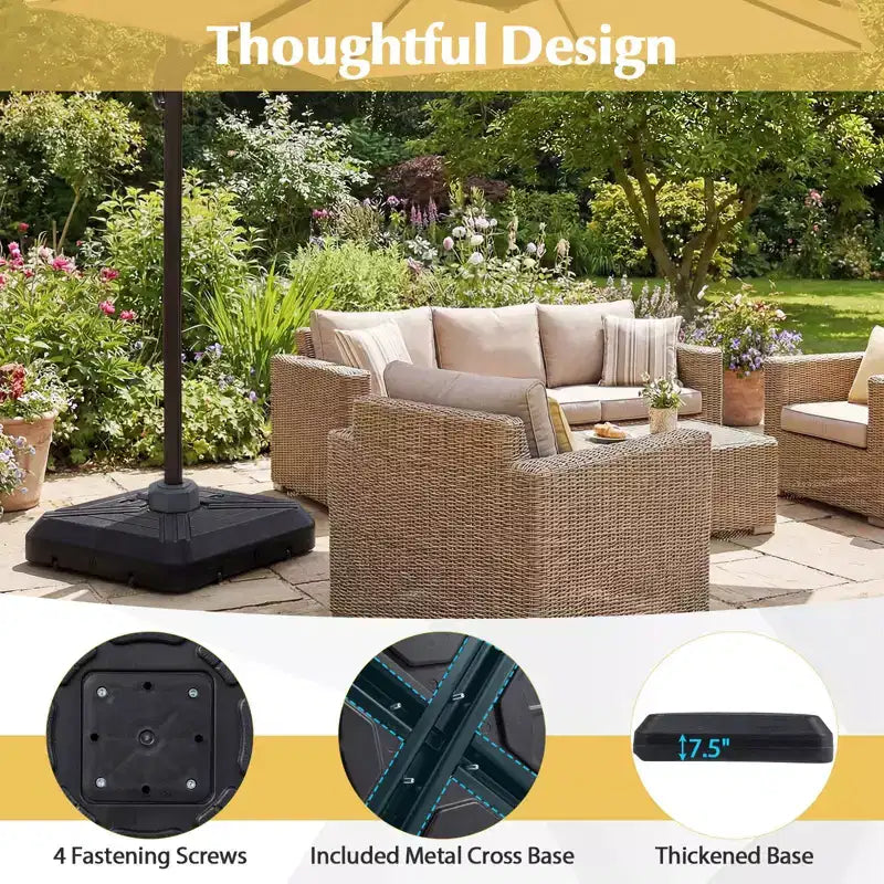 Costway Cantilever Offset Umbrella Base with Wheels, Metal Crossbar for Backyard & Poolside