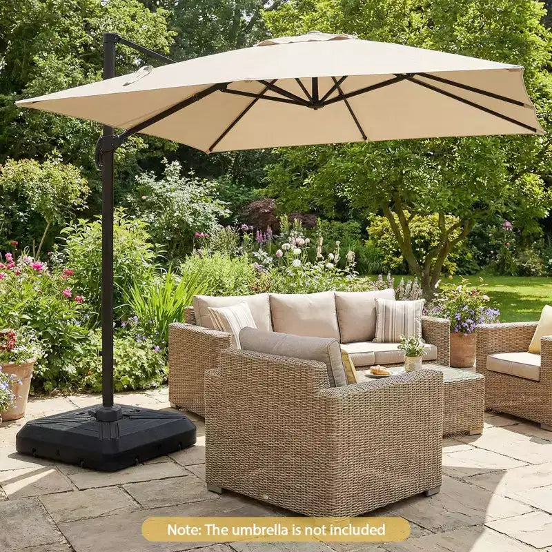 Costway Cantilever Offset Umbrella Base with Wheels, Metal Crossbar for Backyard & Poolside