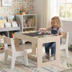 Costway Multifunctional Kids Table & 2 Chairs Set with Removable Double-sized Tabletop Gray + White/Natural + White