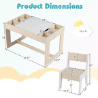 Costway Multifunctional Kids Table & 2 Chairs Set with Removable Double-sized Tabletop Gray + White/Natural + White