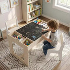 Costway Multifunctional Kids Table & 2 Chairs Set with Removable Double-sized Tabletop Gray + White/Natural + White