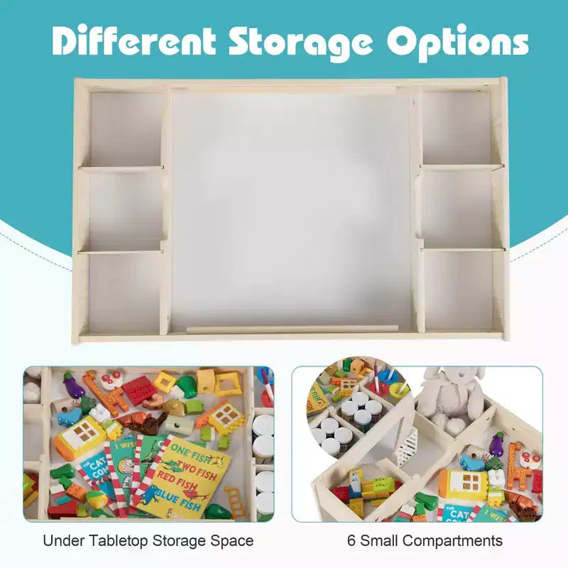 Costway Multifunctional Kids Table & 2 Chairs Set with Removable Double-sized Tabletop Gray + White/Natural + White