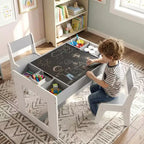 Costway Multifunctional Kids Table & 2 Chairs Set with Removable Double-sized Tabletop Gray + White/Natural + White