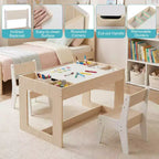 Costway Multifunctional Kids Table & 2 Chairs Set with Removable Double-sized Tabletop Gray + White/Natural + White