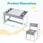 Costway Multifunctional Kids Table & 2 Chairs Set with Removable Double-sized Tabletop Gray + White/Natural + White