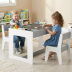 Costway Multifunctional Kids Table & 2 Chairs Set with Removable Double-sized Tabletop Gray + White/Natural + White