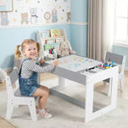 Costway Multifunctional Kids Table & 2 Chairs Set with Removable Double-sized Tabletop Gray + White/Natural + White