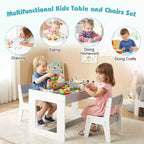 Costway Multifunctional Kids Table & 2 Chairs Set with Removable Double-sized Tabletop Gray + White/Natural + White