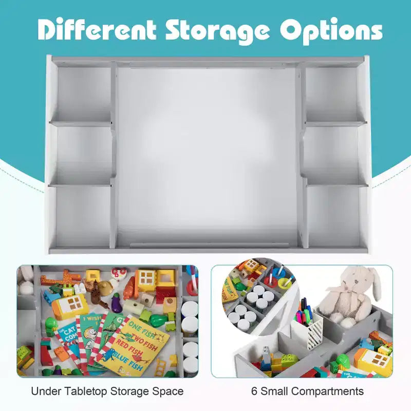 Costway Multifunctional Kids Table & 2 Chairs Set with Removable Double-sized Tabletop Gray + White/Natural + White