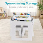 Costway Multifunctional Kids Table & 2 Chairs Set with Removable Double-sized Tabletop Gray + White/Natural + White