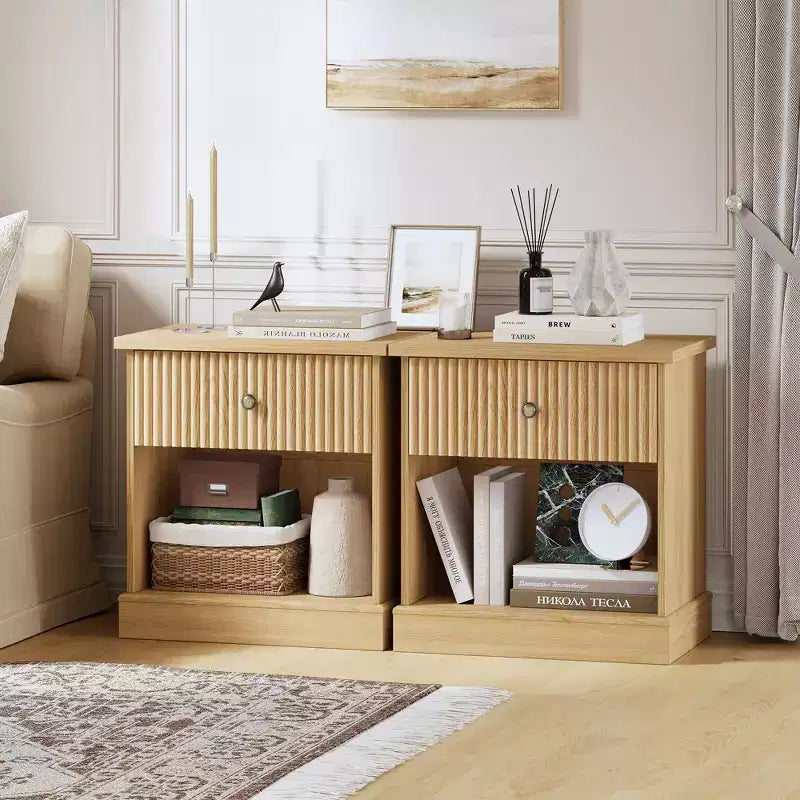 Mid Century Modern Fluted Bedside Table with Drawer  Space-Saving Bedside Table with Storage, Ideal for Bedroom or Living Room