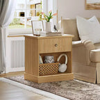 Mid Century Modern Fluted Bedside Table with Drawer  Space-Saving Bedside Table with Storage, Ideal for Bedroom or Living Room