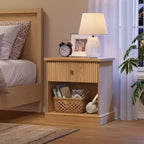 Mid Century Modern Fluted Bedside Table with Drawer  Space-Saving Bedside Table with Storage, Ideal for Bedroom or Living Room