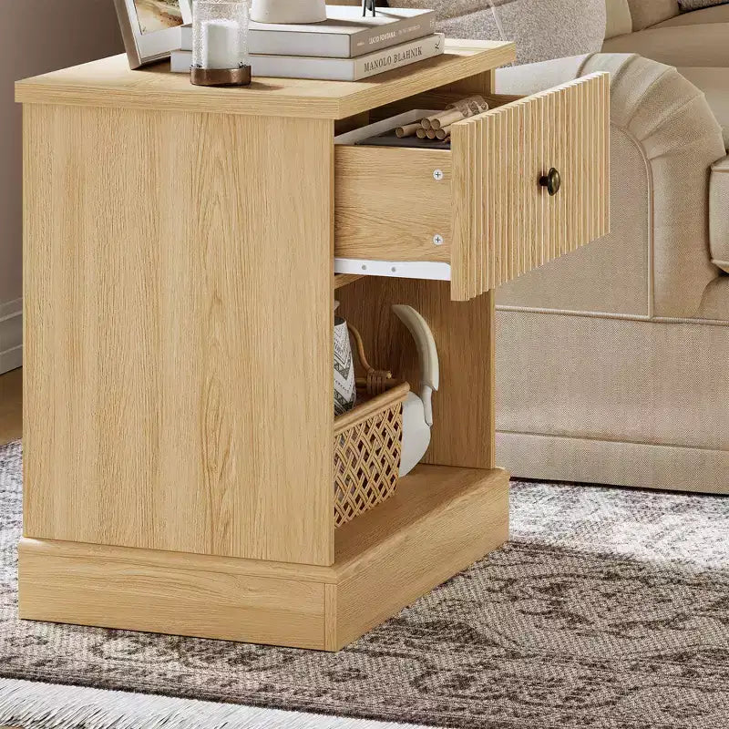 Mid Century Modern Fluted Bedside Table with Drawer  Space-Saving Bedside Table with Storage, Ideal for Bedroom or Living Room