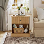 Mid Century Modern Fluted Bedside Table with Drawer  Space-Saving Bedside Table with Storage, Ideal for Bedroom or Living Room