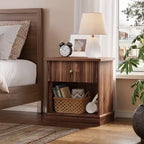 Mid Century Modern Fluted Bedside Table with Drawer  Space-Saving Bedside Table with Storage, Ideal for Bedroom or Living Room