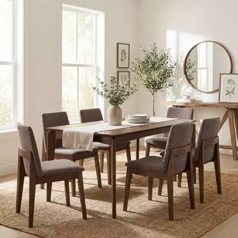 Christopher Knight Home Mireya 7 Piece Rustic Rubberwood Fabric Upholstered Dining Set