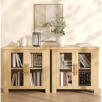 Sideboard Buffet Cabinet with Glass Doors, Modern Buffet Cabinet with Storage, Wood Buffet Table for Living Room, Dining Room and Kitchen