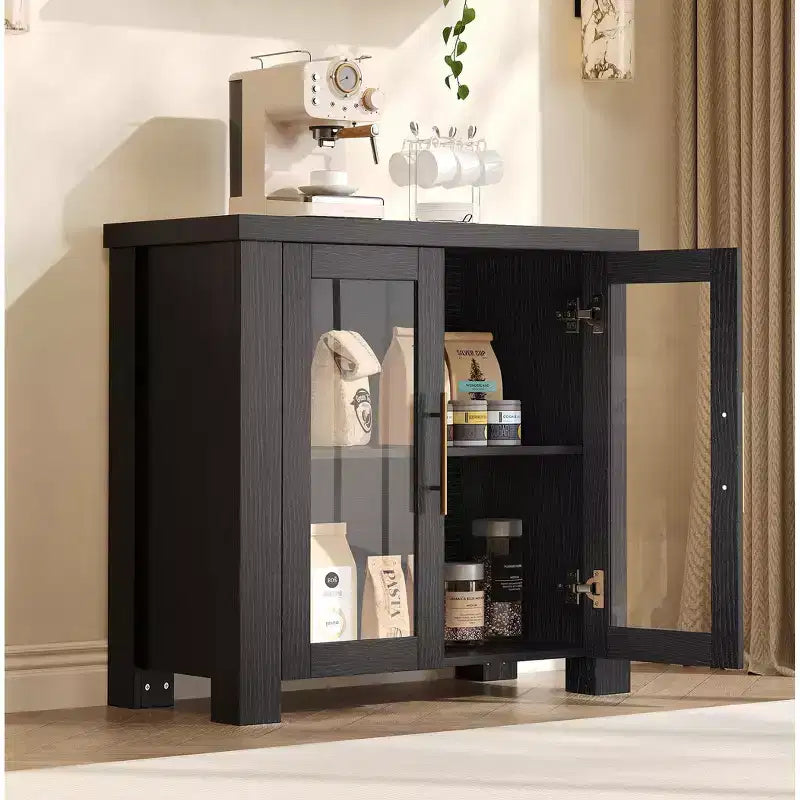 Sideboard Buffet Cabinet with Glass Doors, Modern Buffet Cabinet with Storage, Wood Buffet Table for Living Room, Dining Room and Kitchen