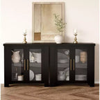 Sideboard Buffet Cabinet with Glass Doors, Modern Buffet Cabinet with Storage, Wood Buffet Table for Living Room, Dining Room and Kitchen