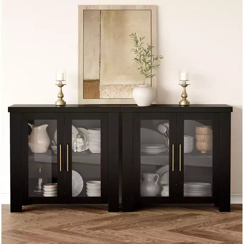 Sideboard Buffet Cabinet with Glass Doors, Modern Buffet Cabinet with Storage, Wood Buffet Table for Living Room, Dining Room and Kitchen